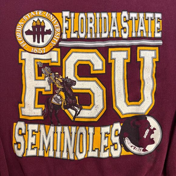 FSU Florida State Seminoles Sweatshirt Crewneck Tultex VTG 80s Maroon Unisex XL - Picture 3 of 11